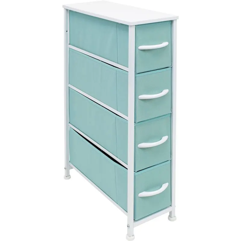 

Narrow Dresser Tower with 4 Drawers - Vertical Storage for Bedroom, Bathroom, Laundry, Closets, and More, Steel Frame, Wood Top,