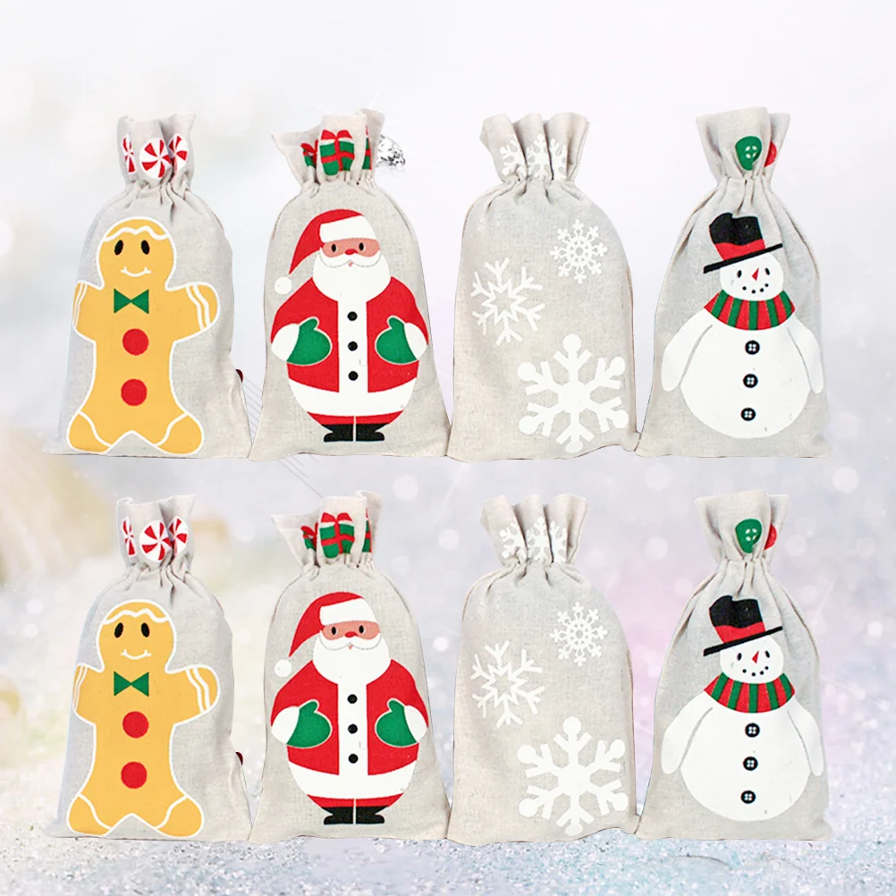 

Christmasburlap Drawstring Candy Gift Pouch Goodie Canvas Santa Holiday Packing Favor Cello Wrapping Snowman