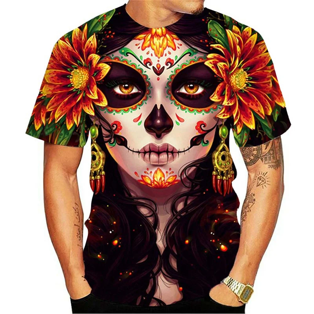 2023 Men Summer Zombie Pattern Shirts Daily Leisure Beach Vacation Style Loose Crew Neck T Shirt For Men Large size Short Sleeve