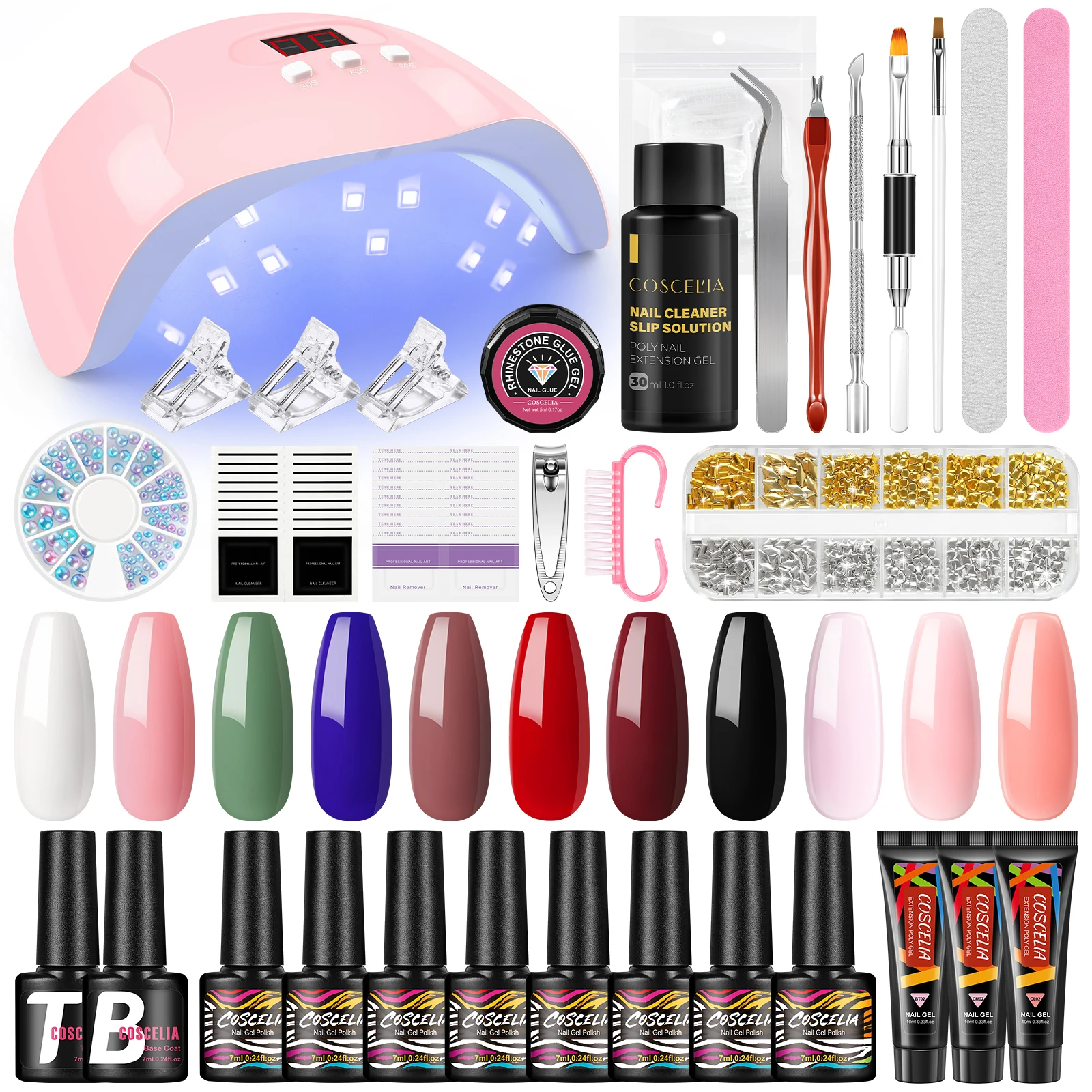

COSCELIA Manicure Set Nail Building 10ml Poly Extension Gel With Gel Nail Polish Nail Art Design 36W Nail Lamp Starter Kit