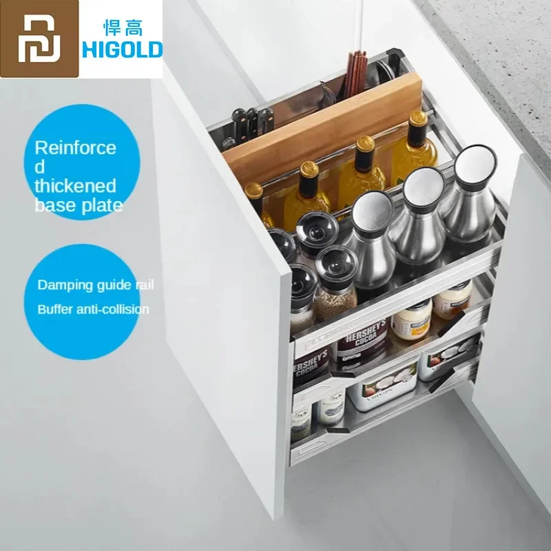 

Новая утолщенная стойка Higold из нержавеющей стали 304 для кухонного шкафа, корзина с амортизацией, стойка для хранения чашек