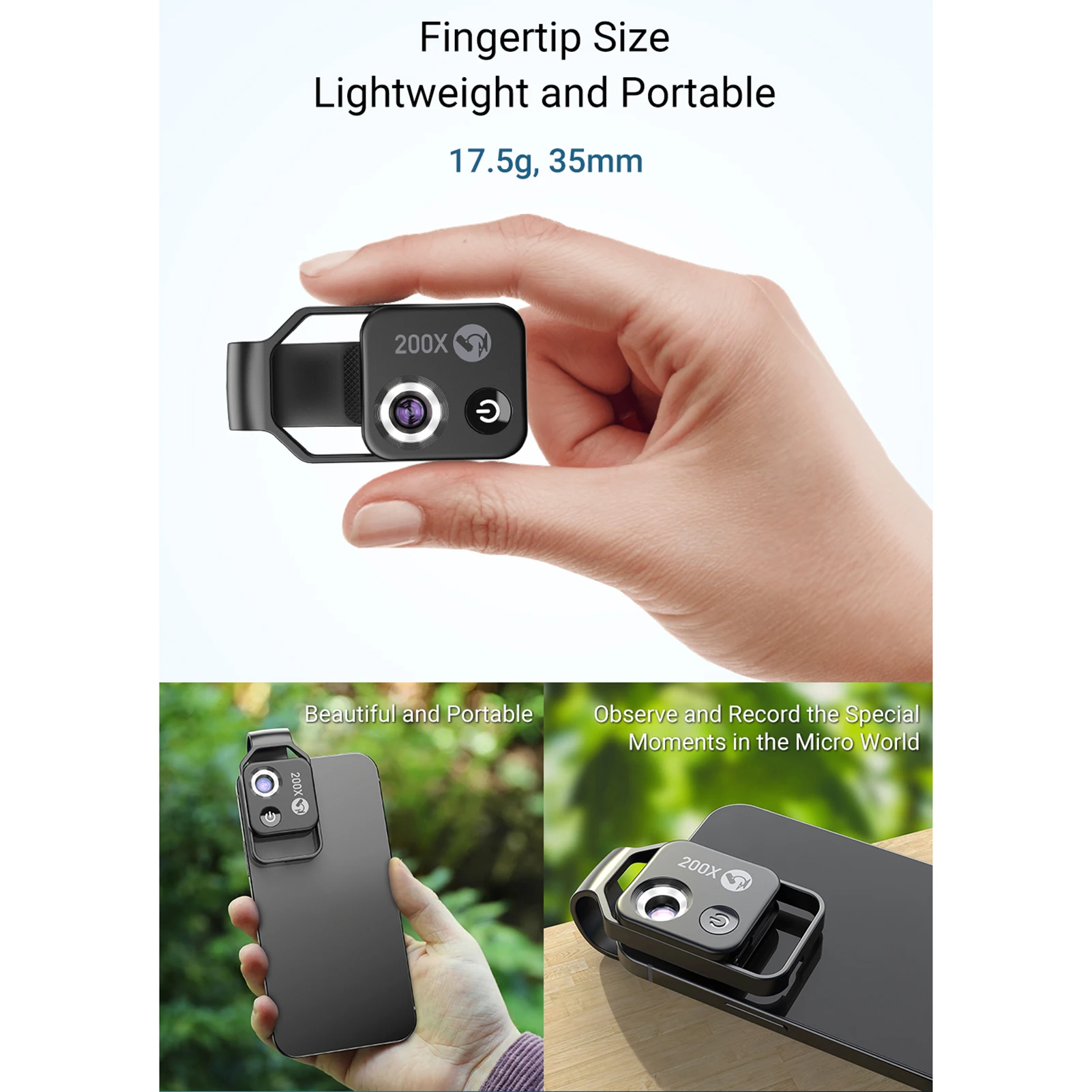 Карманный микроскоп 200X с микрообъективом и креплением для смартфона |
