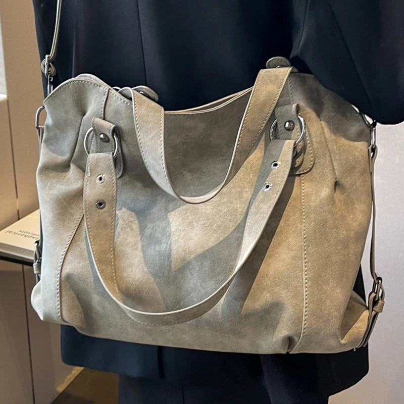 

Женская Замшевая сумка через плечо цвета хаки, качественная матовая женская большая ежедневная Сумка из искусственной кожи, женские сумки-Хобо на плечо