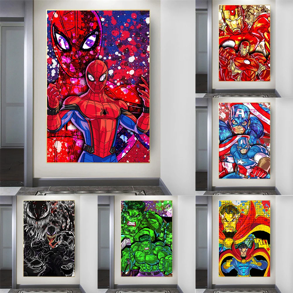 

Watercolor Marvel Avengers Poster Spiderman Iron Man Captain America Hulk Canvas Painting Wall Art Print Mural Living Room Decor