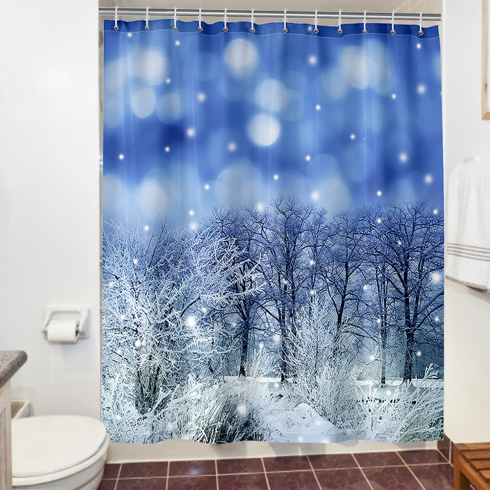 

Водонепроницаемая занавеска для душа с принтом снежных деревьев