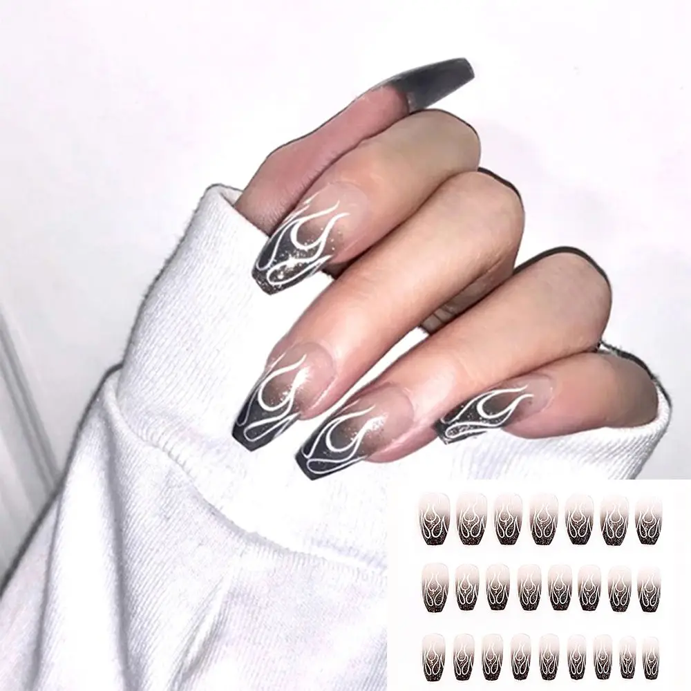 

24pcs Detachable False Nails Flame Ballerina Wearable Fake Nails Full Cover Coffin Nail Tips