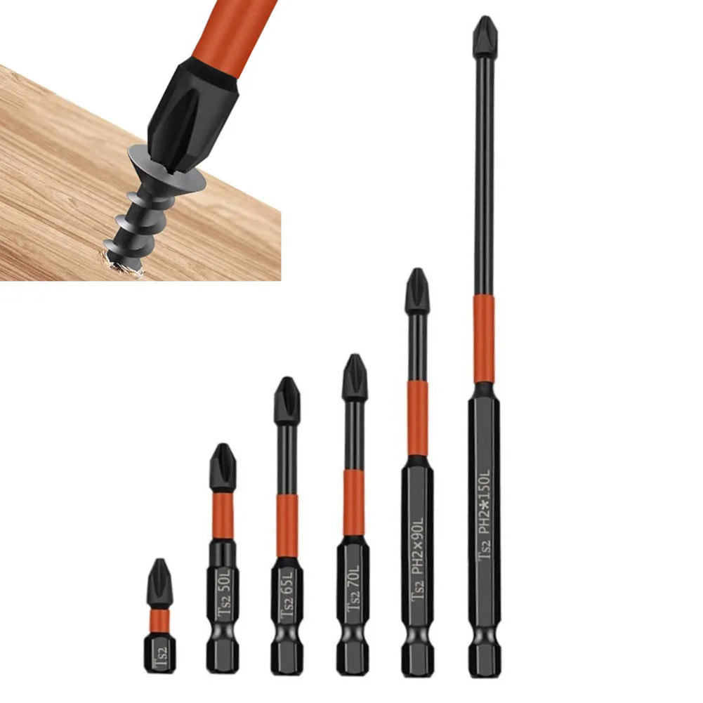 

6Pcs/set PH2 Magnetic Batch Head Cross Screwdriver Hardness Drill Bit Impact Screw 25/50/65/70/90/150mm Alloy Steel Drill Bits