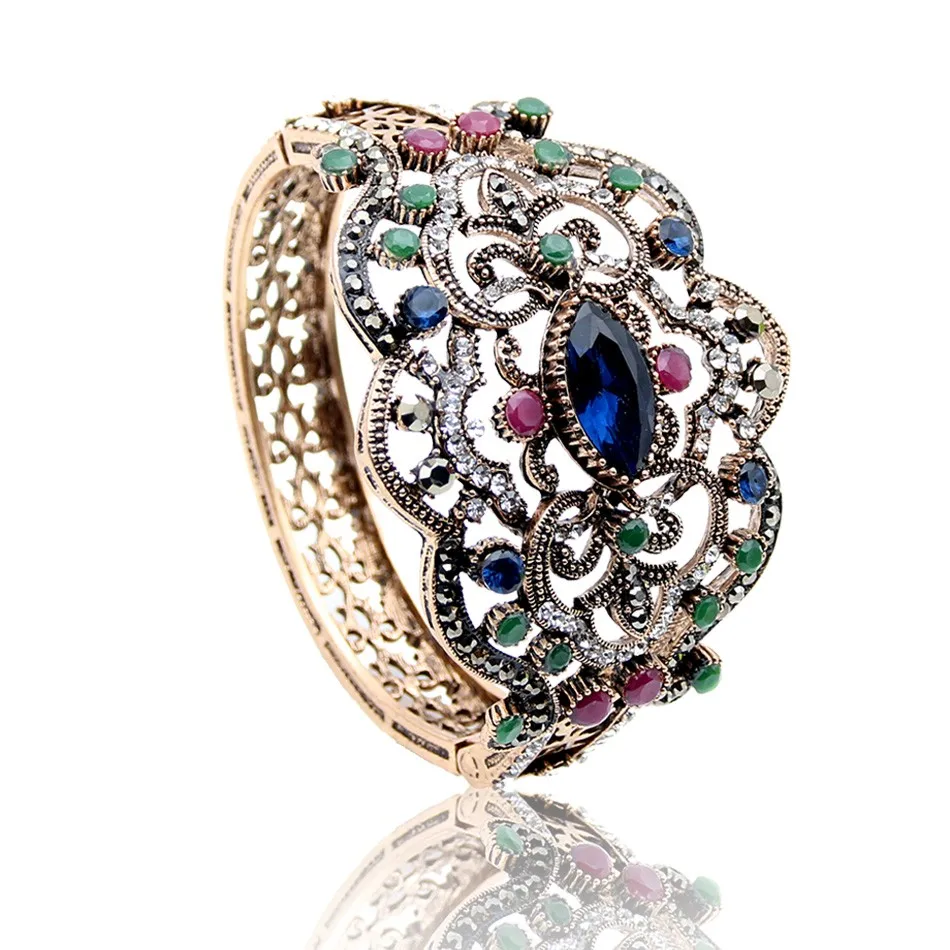 

Neovisson Vintage Cuff Bracelet Turkish Women Fashion Full Rhinestone Wedding Jewelry Retro Gold Color Clothing Accessories