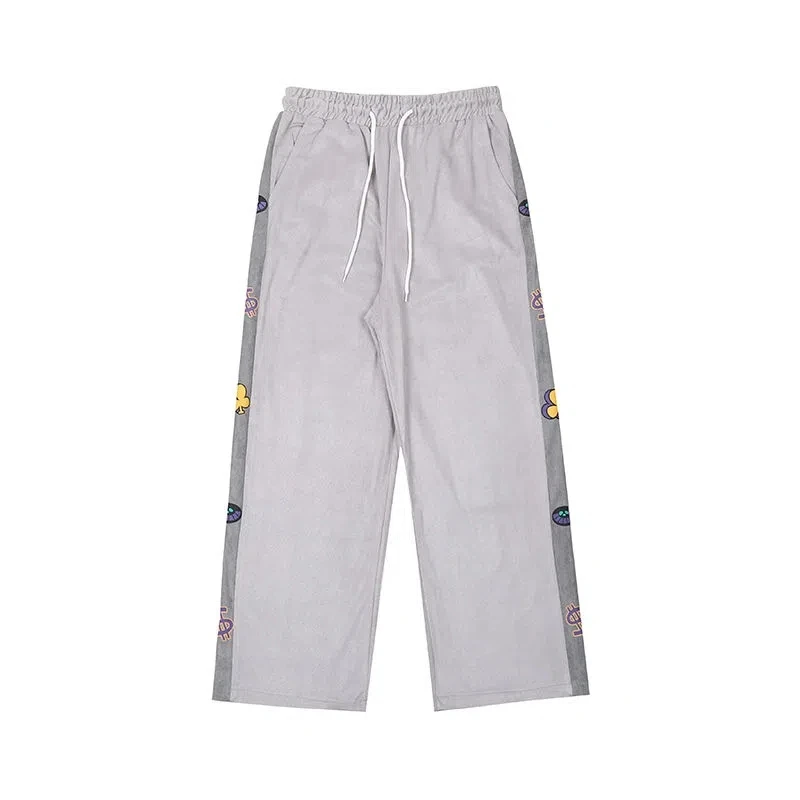 American Retro Hip-Hop Printed Label Casual Pants Men'S Summer Korean Version Harajuku Style High Street Wide Leg Sports Pants