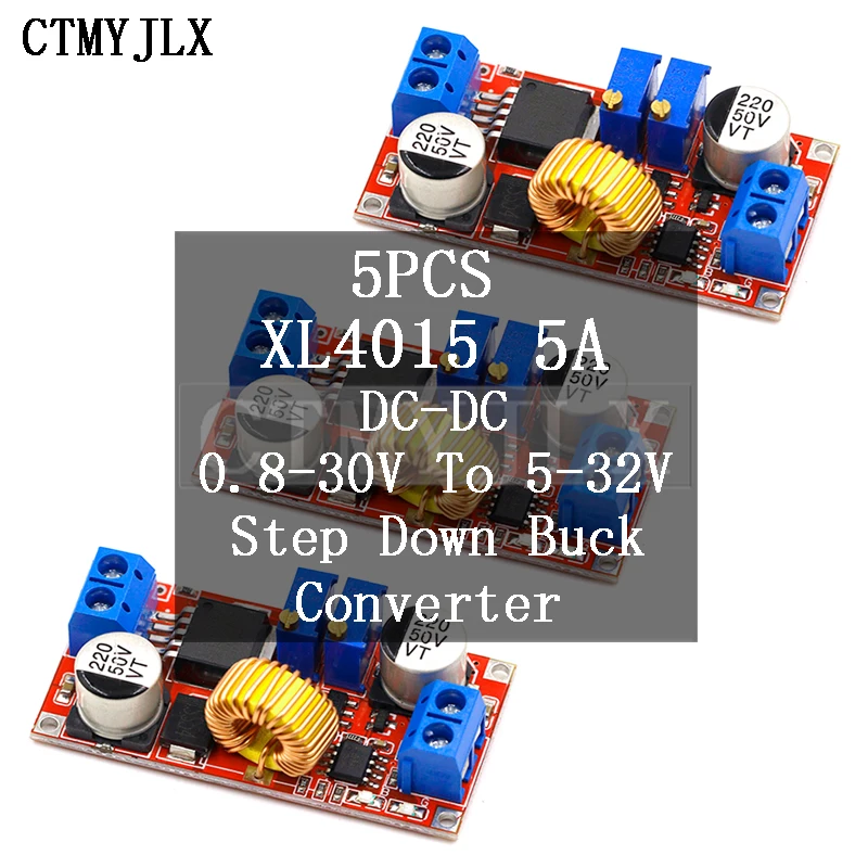 

5pcs CC/CV Adjustable Step Down Buck Converter Charging Board XL4015 5A Lithium Battery Charger Module DC-DC 0.8-30V To 5-32V