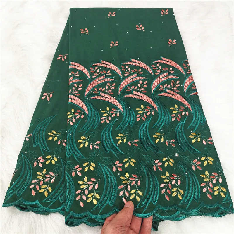 

5 Yard Swiss Voile Lace Fabric Lafaya Heavy Beaded Embroidery African 100% Cotton Popular Dubai Style For Party Cloth Material