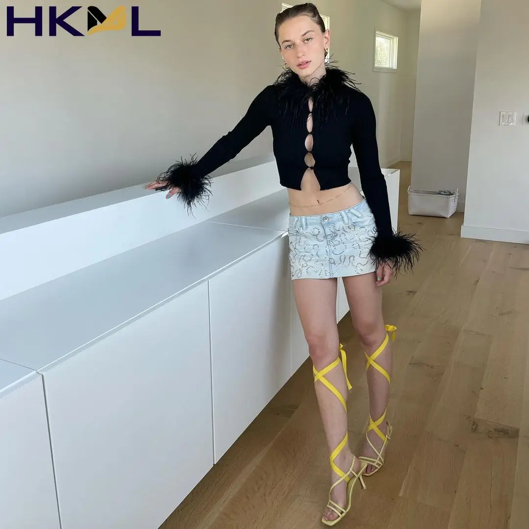 Женская блузка с длинным рукавом пушистая Модная рубашка перьями кардиган на