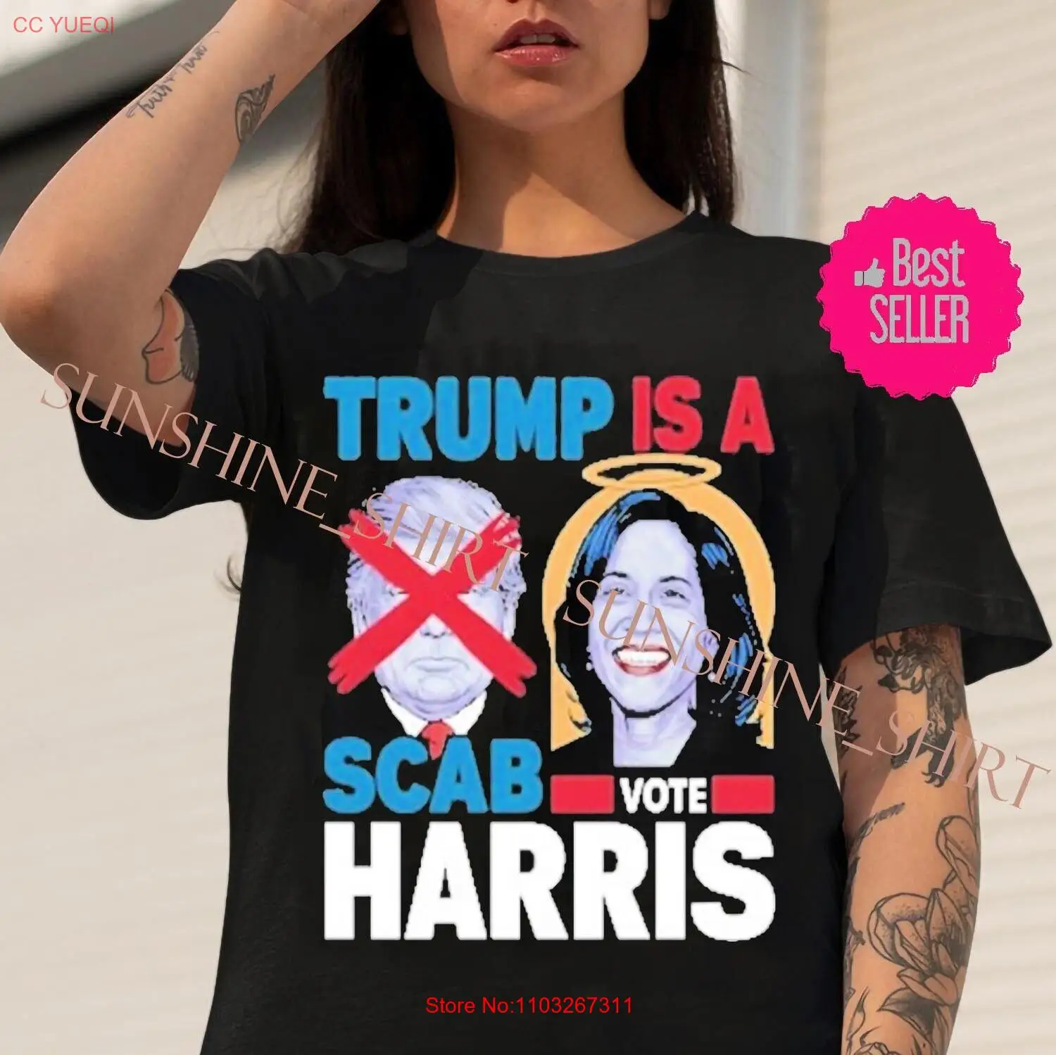 Футболка с изображением Трампа и голоса Харриса выбор 2024 года разноцветная