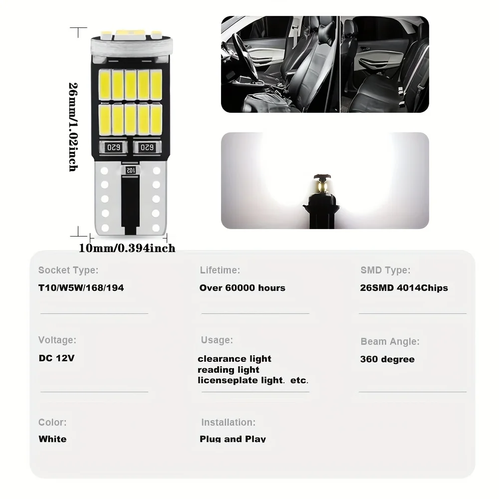 1020 шт. W5W T10 светодиодные лампы Canbus 4014 SMD 6000K 168 194 светодиодные 5w5 салон автомобиля купол для чтения номерного знака сигнальная лампа (art.: 3920d2d73023f) - 3920d2d73023f