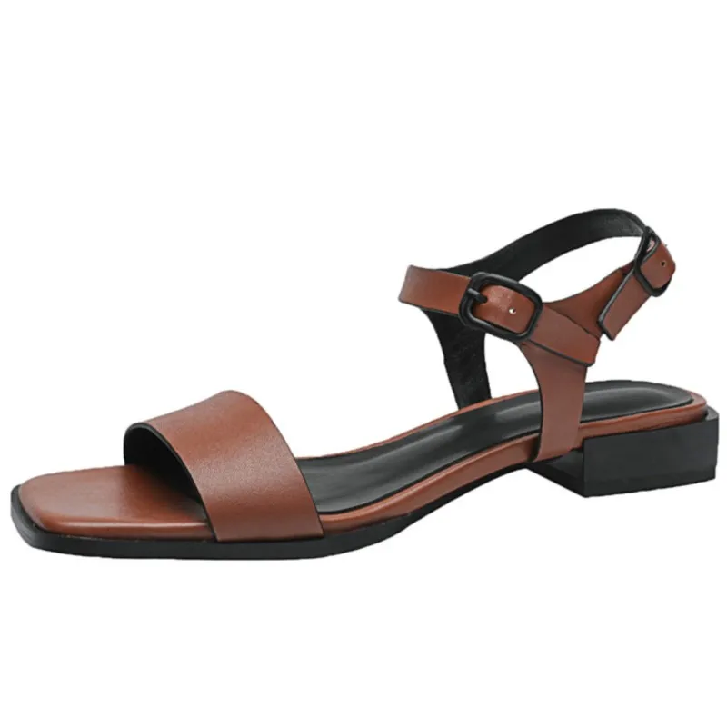 

Dilalula 2022 Retro Concise Women Sandals Casual Low Heeled Pumps Summer Genuine Leather Shoes Woman Fashion Buckle Sandals New