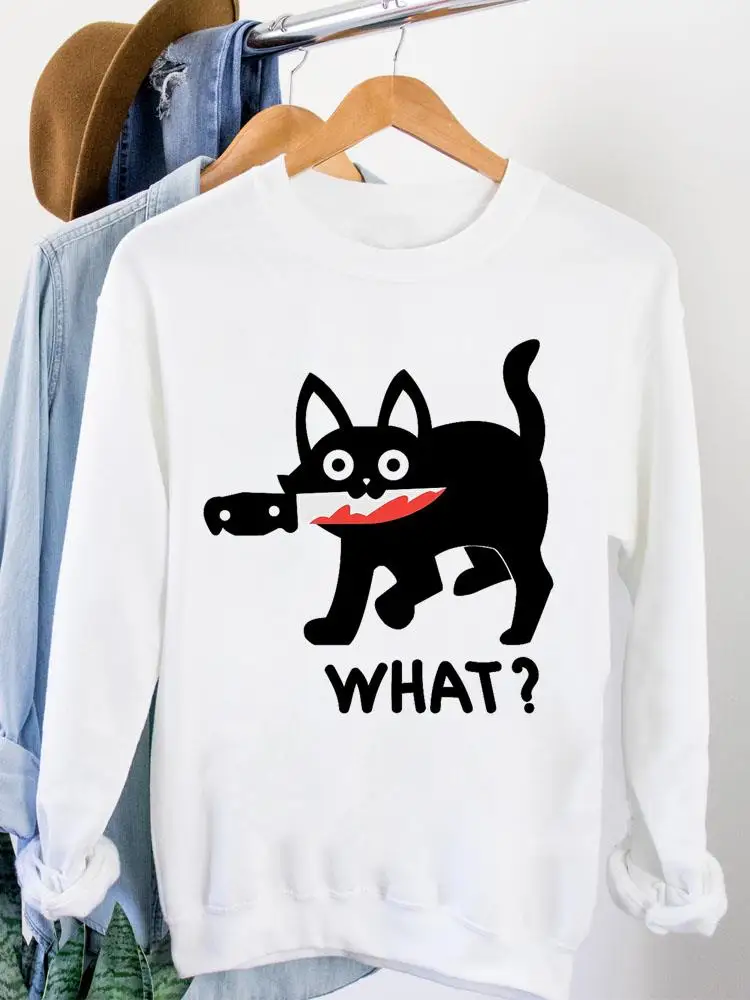 

Женская Осенняя одежда в виде кошки, забавная страшная Милая осенняя одежда, модные пуловеры с круглым вырезом, женские графические свитшот...