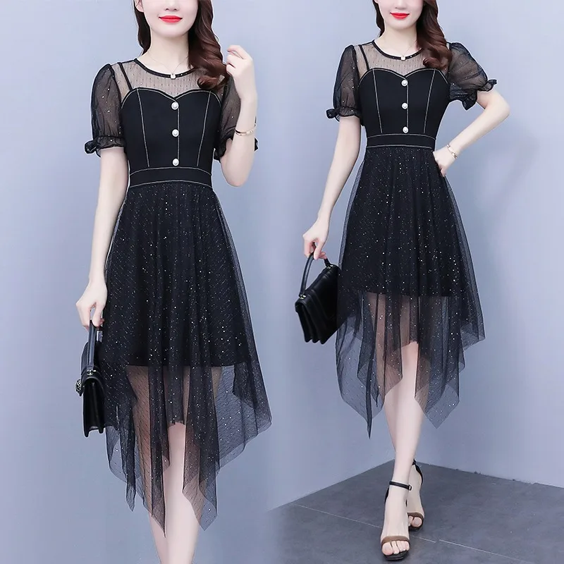 

Женское сексуальное черное Сетчатое платье для девушек, лето 2022, женское платье трапециевидной формы, расклешенное платье для дня рождения,...