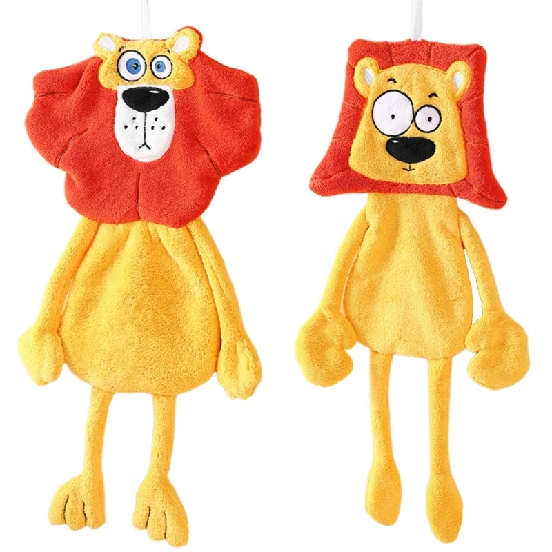 

Cartoon Lion Hanging Hand Towel Soft Absorbent Coral Fleece Hand Towel M6CE