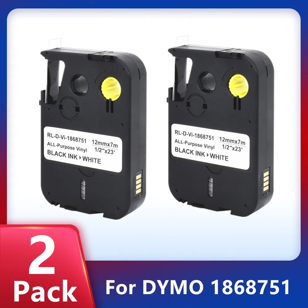

1~2 Pack Compatible for Dymo 1868751 All-Purpose Vinyl Labels Maker Strick Film For DYMO XTL300 XTL500 Printer,12mm*7m