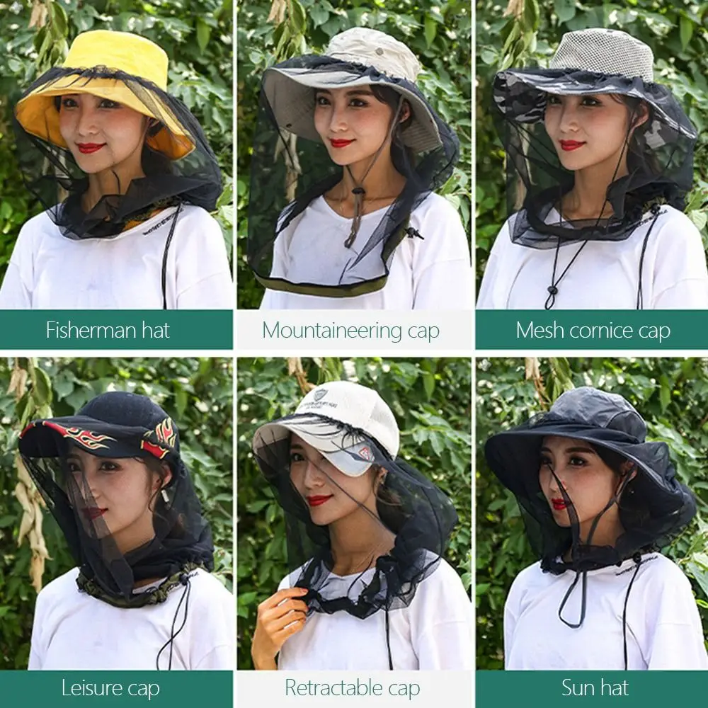 

Bee Bug Face Protector Outdoor Sunscreen Repellent Protection Mesh Hat Fishing Cap Head Net Mosquito Hat