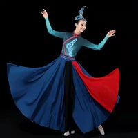 mongolian dance performance costumes ethnic minority dress modern big swing skirts womens art test hongyan suit navy blue
