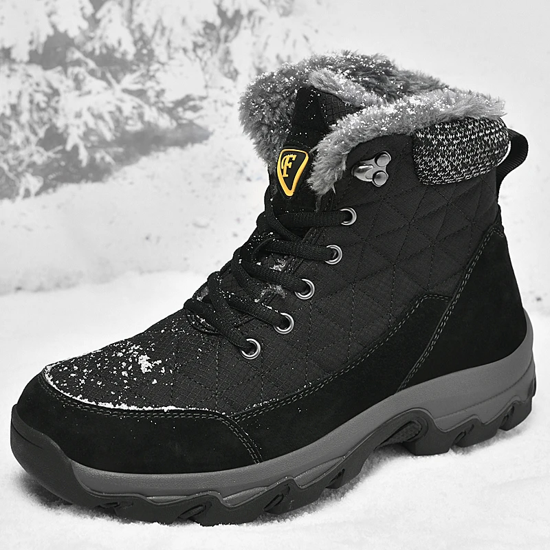 HIKEUP Men Winter Boots Outdoor Hiking Shoes Padded Trekking Men Boots High Top Mountain Climbing Sneakers Tactical Snow Boots