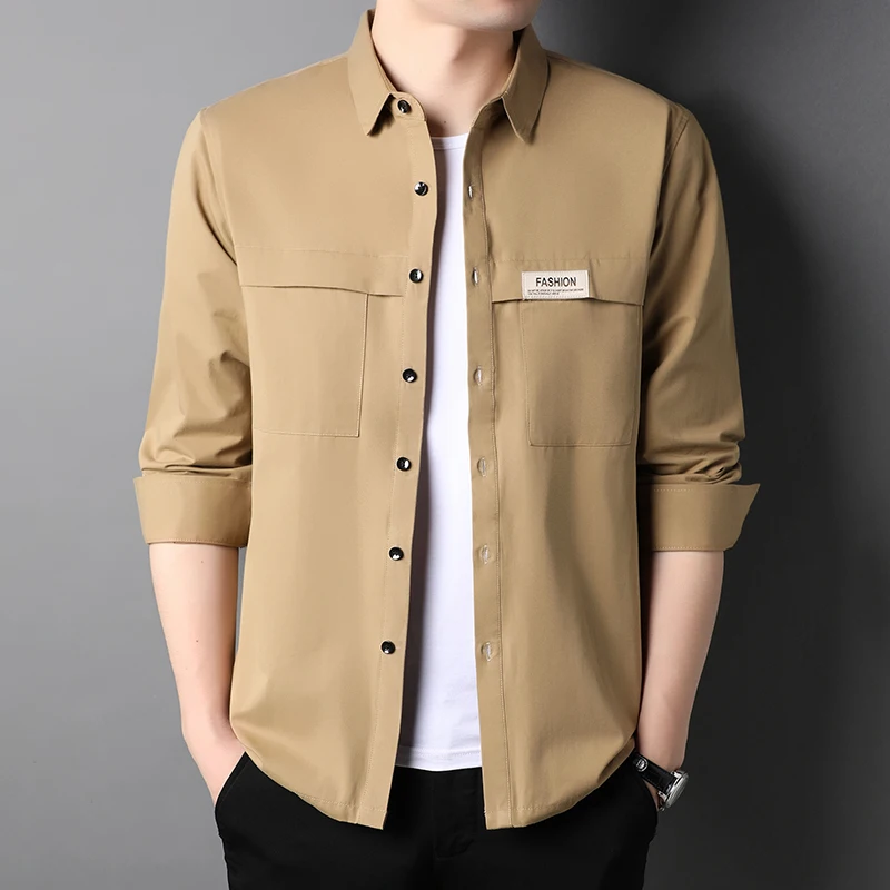 

Men's Shirts 100%Cotton Pure Color New Casual Fashion Korean Slim Fit Lapel Soft Spring Autumn Long Sleeve High-quality Clothing