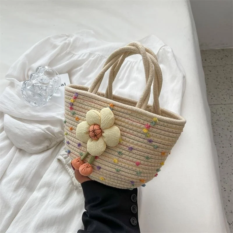 

Flower Tote Bags Summer Beach Handbags Casual Woven Ladies Purses 2023 Korean Trend Women Shopping Pack M297