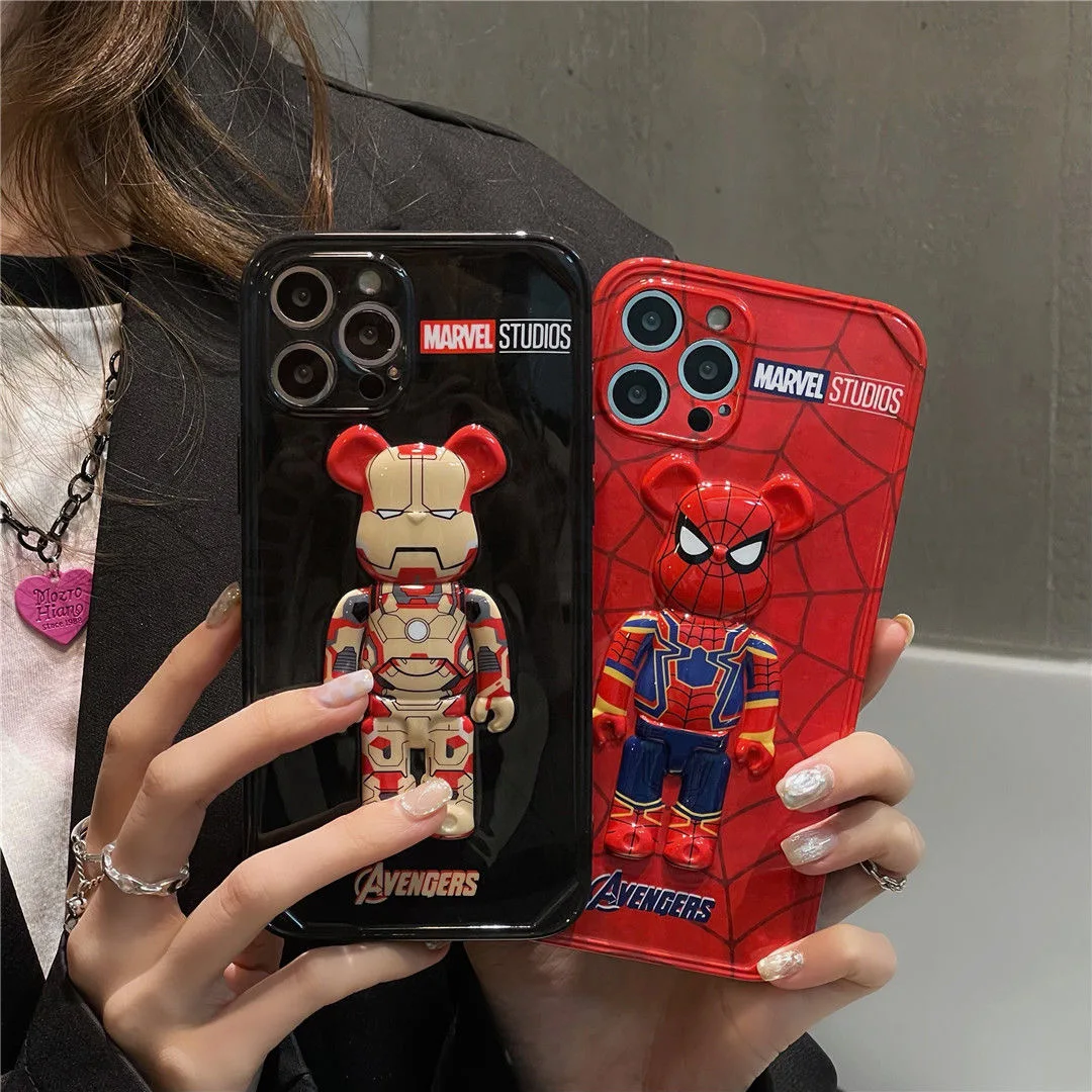 

Marvel Superhero Iron Man Spider-Man 3D Stereoscopic Phone Cases For iPhone 13 12 11 Pro Max XR XS MAX X Back Cover