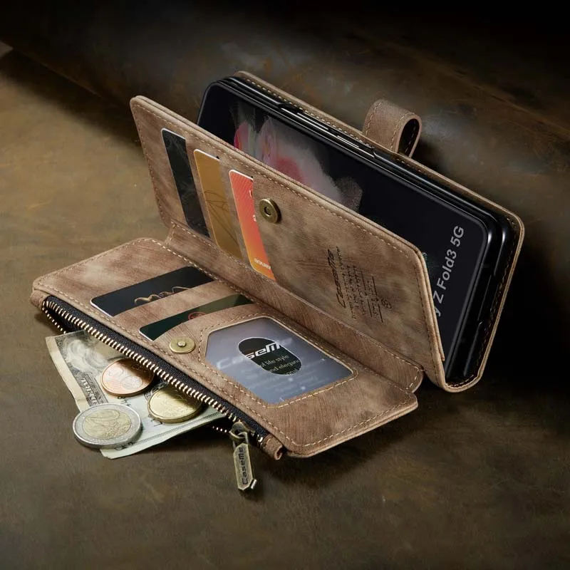 

Чехол-книжка с бумажником на молнии для Samsung Galaxy Z Fold3 Fold4 ZFold 4, магнитный складной кожаный чехол с кармашком для карт