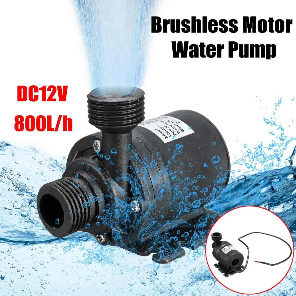 800L/H 12V DC 5M Mini Brushless Motor Ultra-quiet Portable Submersible Water Pump for Cooling System Fountains Heater Pumps