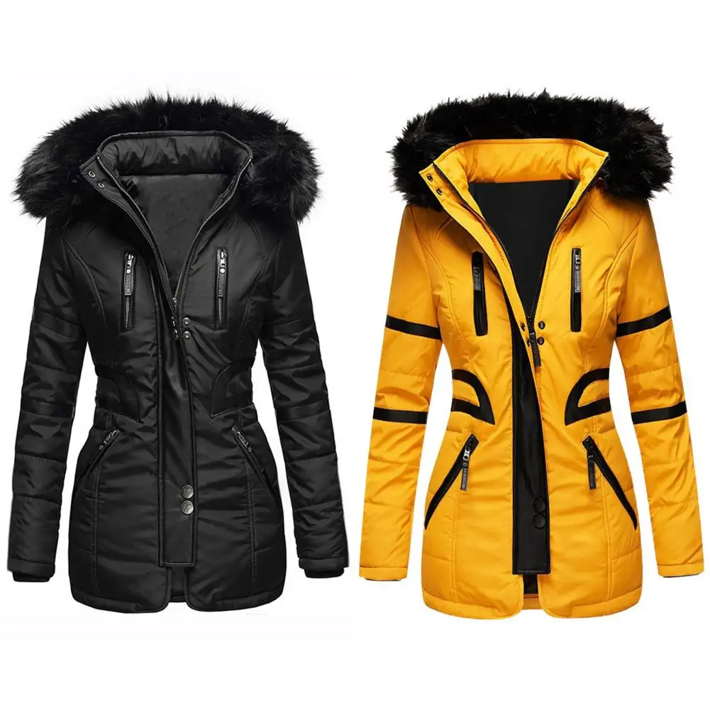Women's Coat Jacket Solid Color Zipper Button Winter Coat Casual Thickened Warm Plush Hooded Coat Women's Outdoor Jacket
