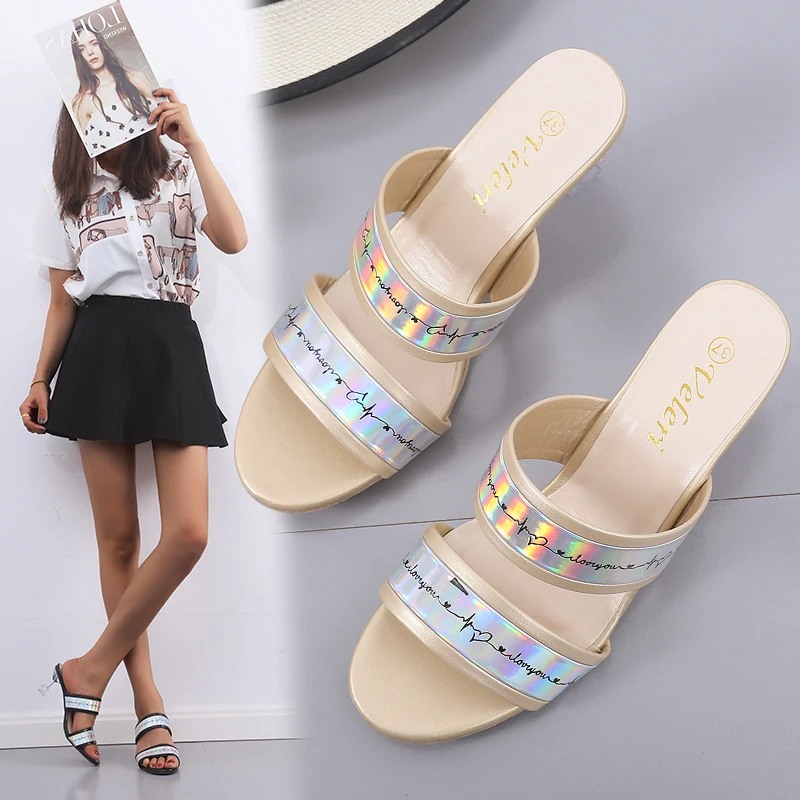 

Leisure Fashion Sandals for Women Casual Strange High Heels Shoes for Women Slip on Crystal Bling Shine Summer Sandals Plus Size