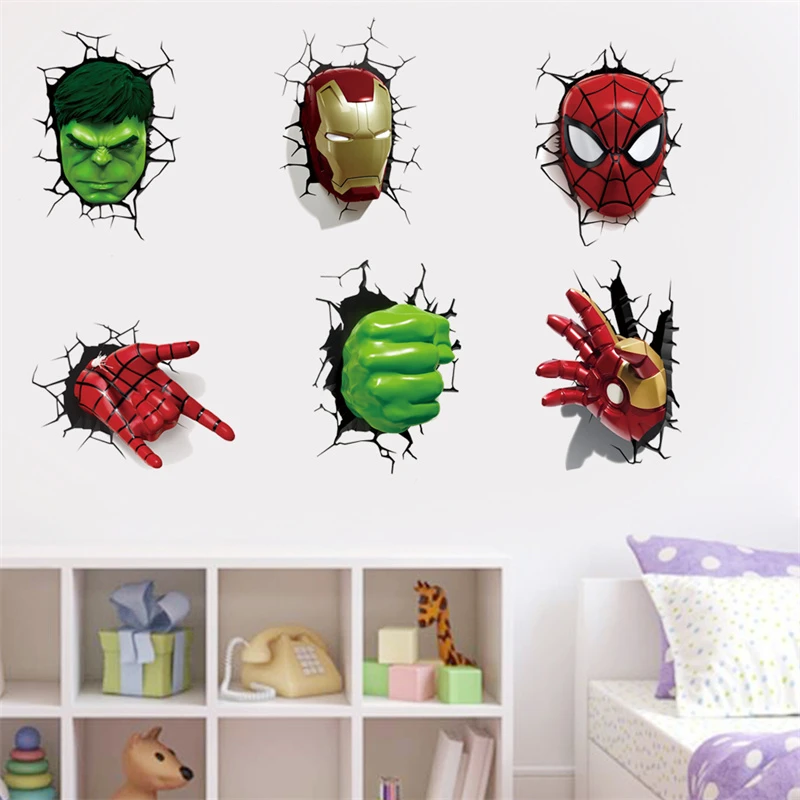 3D Hulk Spiderman Wallpaper Sticker For Kid Room Boy Bedroom Self-adhesive Home Wall Decoration vinyl Decals Avengers Mural |