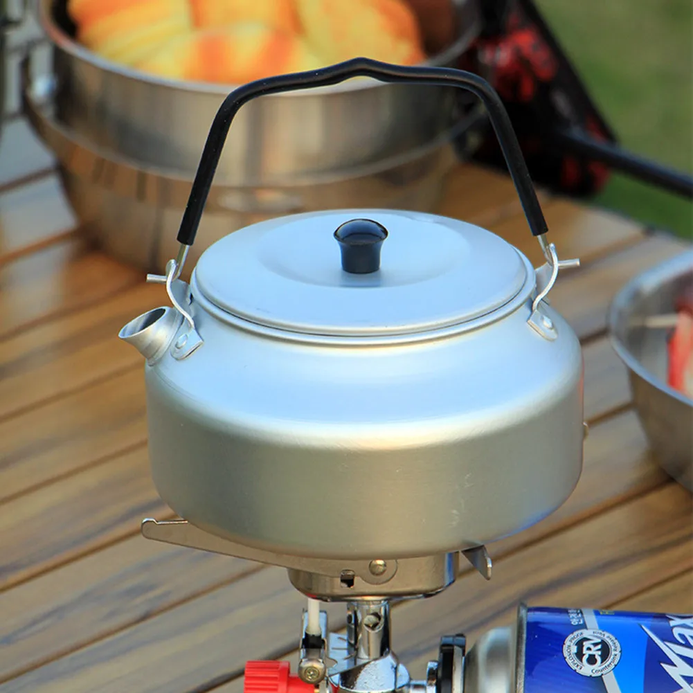 

1pcs Stainless Steel Kettle 0.9L Camping Outdoor Cookware Kettle Single Camping Or Kettle Extension Mouth With Cleaning Brush