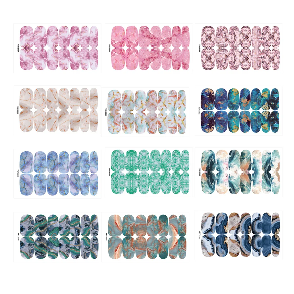 

Наклейки для дизайна ногтей для девочек, модная Съемная нашивка с полным покрытием, красивый мраморный набор инструментов для маникюра без ...