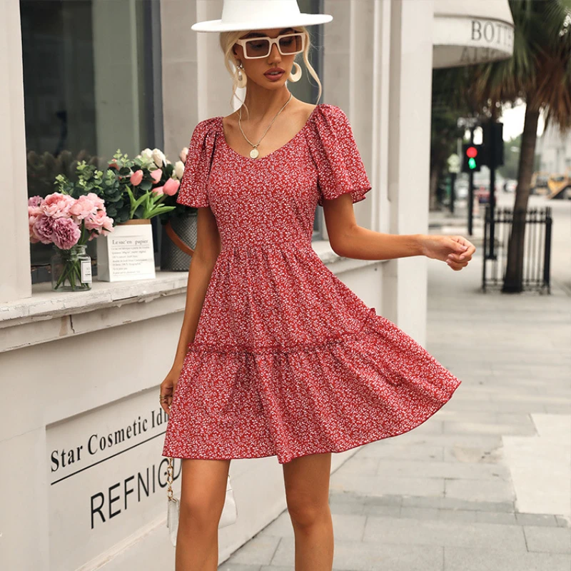 

Летнее богемное платье в горошек 2022, красное повседневное сексуальное пляжное платье Вечерние