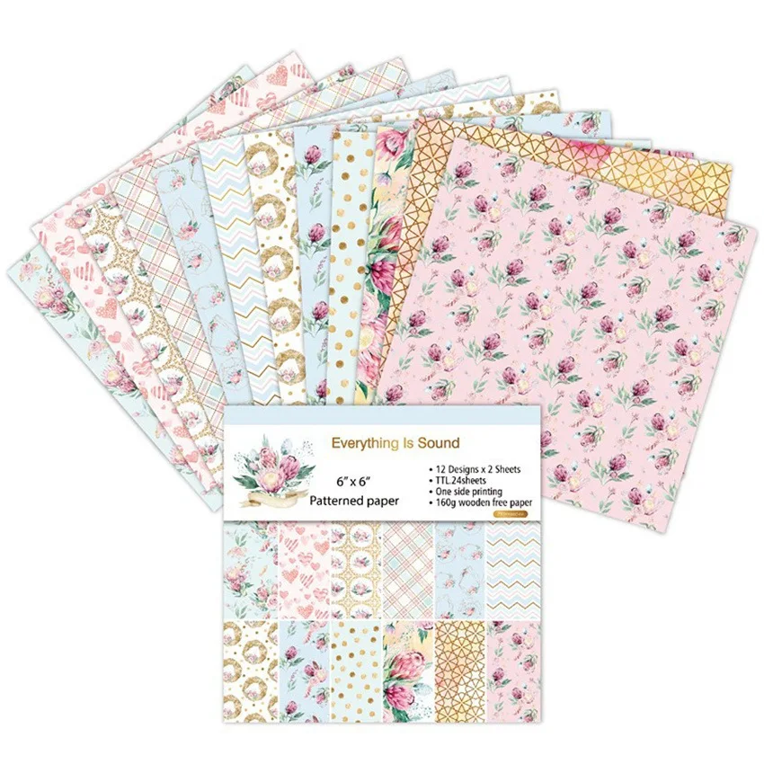 

24 / 12 Sheets Scrapbook Paper 15x15cm (6x6"), Scrapbooking Paper 160Gsm Cardstock Backgrounds Album Card for DIY Art Craft