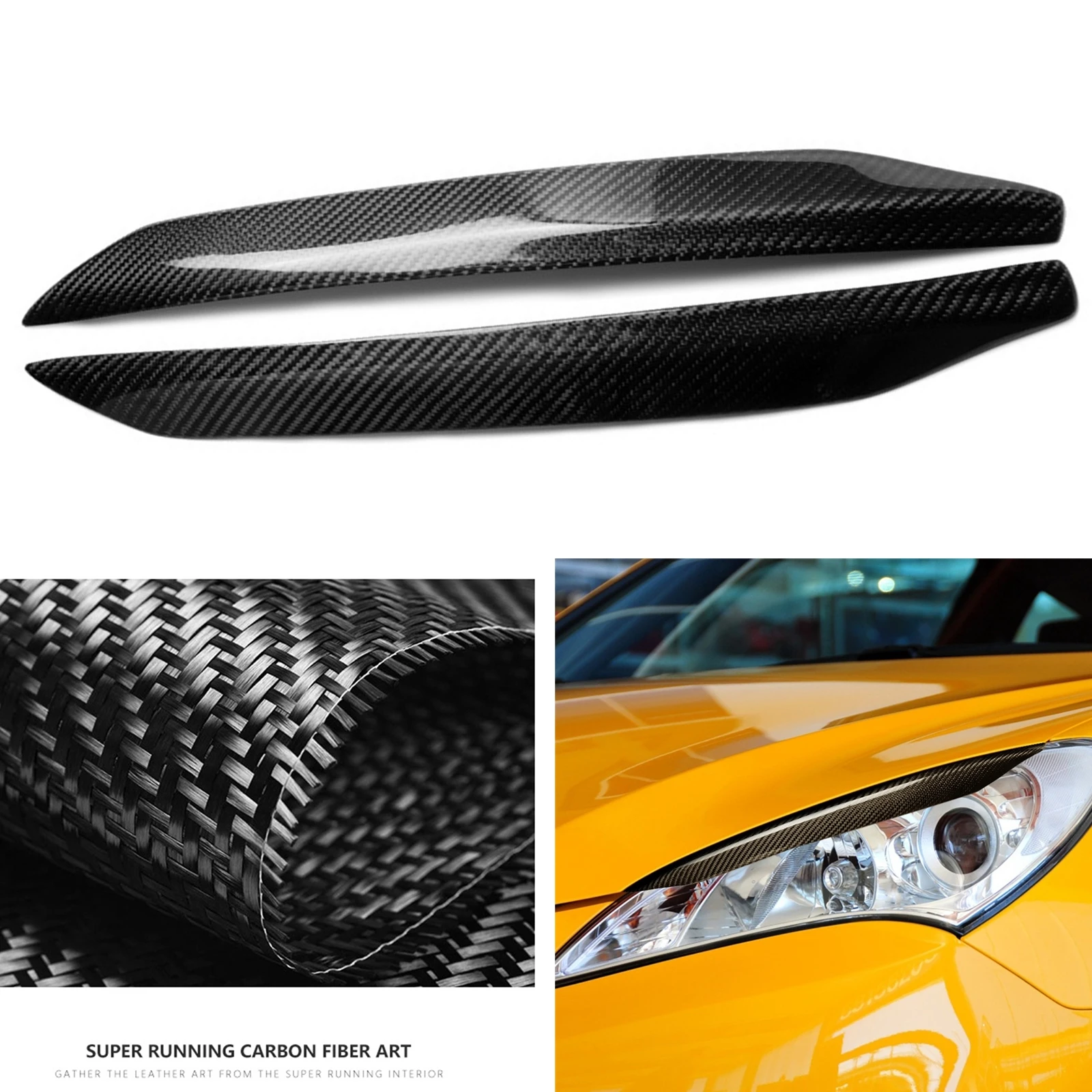 

For Hyundai Genesis Coupe 2009-2011 Front Head Light Lamp Cover Trim Real Carbon Fiber Headlamp Eyebrow Headlight Eyelid Sticker