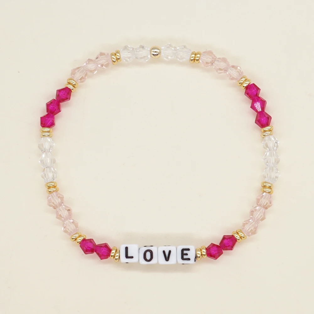 

Go2Boho Clear Crystal Bracelet Love Letter Dainty Beaded Word Bracelets for Women Cute Summer Simple Valentine's Jewelry