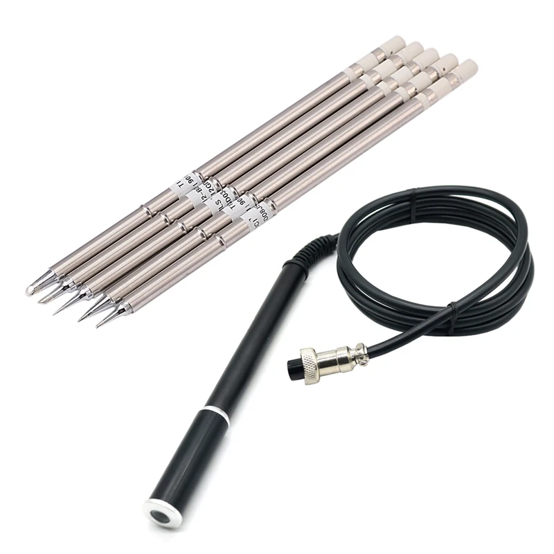 

1 Pcs 4-Core T12 Aluminum Alloy Handle & 5 Pcs Series Soldering Iron Tips For HAKKO T12 Handle DIY Kits
