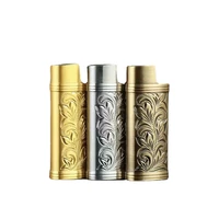 fashion carved flower explosion proof metal armor gas lighter shell reusable case for bic j3 j5 j6 lighters body protect cover