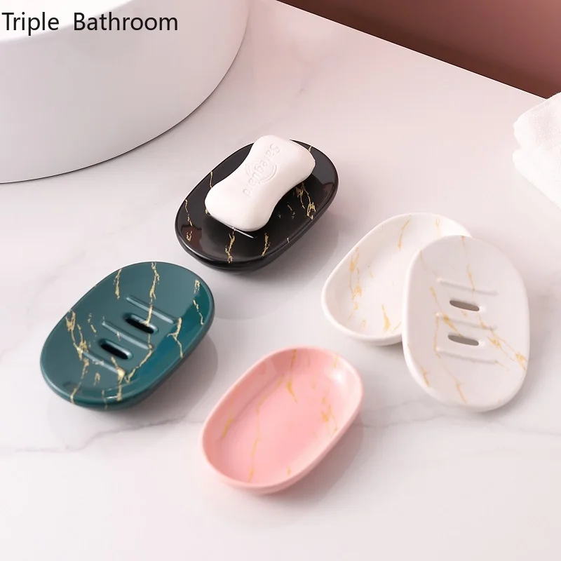 

1pc Double Layer Ceramics Soap Tray Household Bathroom Soap Dish Holder Accessories Restroom Soap Shelves Storage Supplies