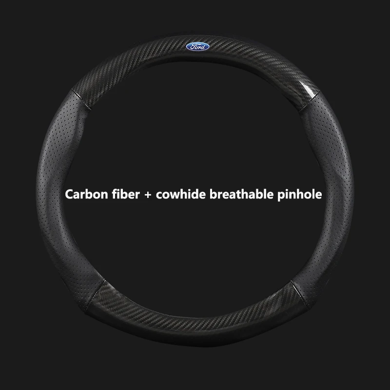 

38CM Leather Carbon Fiber Car Steering Wheel Cover for Ford Focus 2 3 MK1 MK2 MK3 Mondeo EcoSport Kuga Explorer Auto Accessories