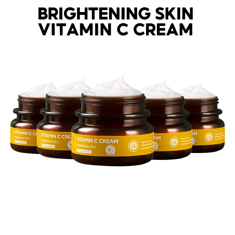 

VIBRANT GLAMOUR Vitamin C Moisture Cream VC Whitening Brightening Anti Wrinkle Anti Aging Repair Fade Freckles Face Cream 5PCS