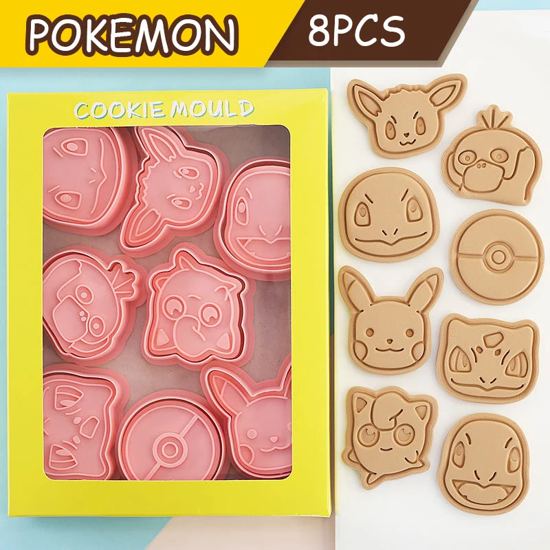 

Cartoon Pokémon Biscuit Mold 8-Piece Set Pikachu Avatar Cookie Mold Three-dimensional Fondant Baking Tool Children DIY Toy Gift