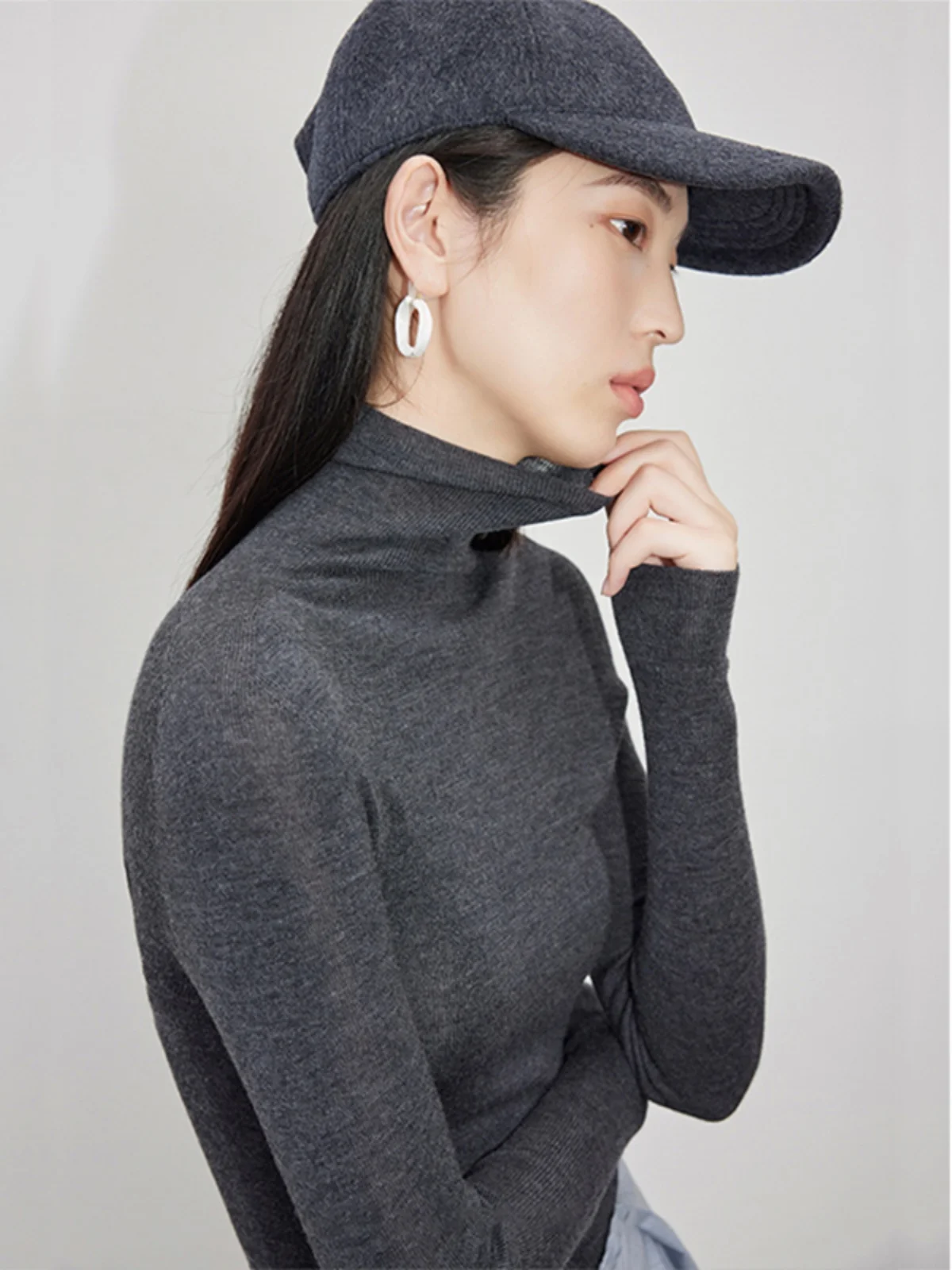 Серая водолазка с ворсовым воротником трикотажная нижняя рубашка женская