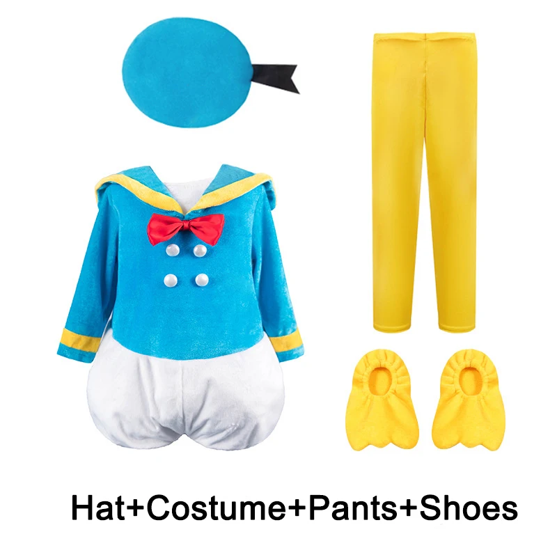 Children Don Blue Duck Purple Daisy Cosplay Costume with Hat Pants Shoes Sets for Halloween Party Costume