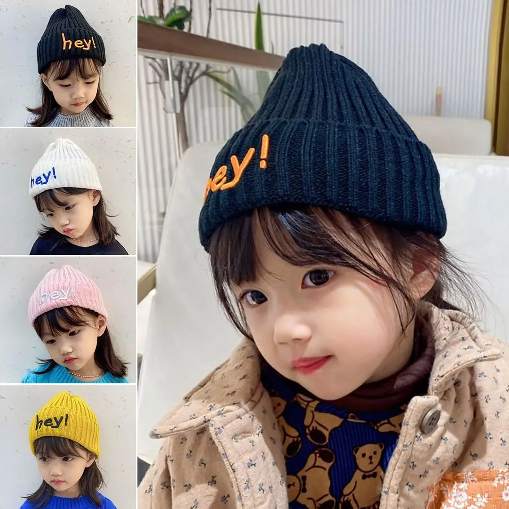 

Coolproof Cute Children Autumn Winter Warm Cap Hey Letter Embroidery Hats Beanie Cap Knit Hats