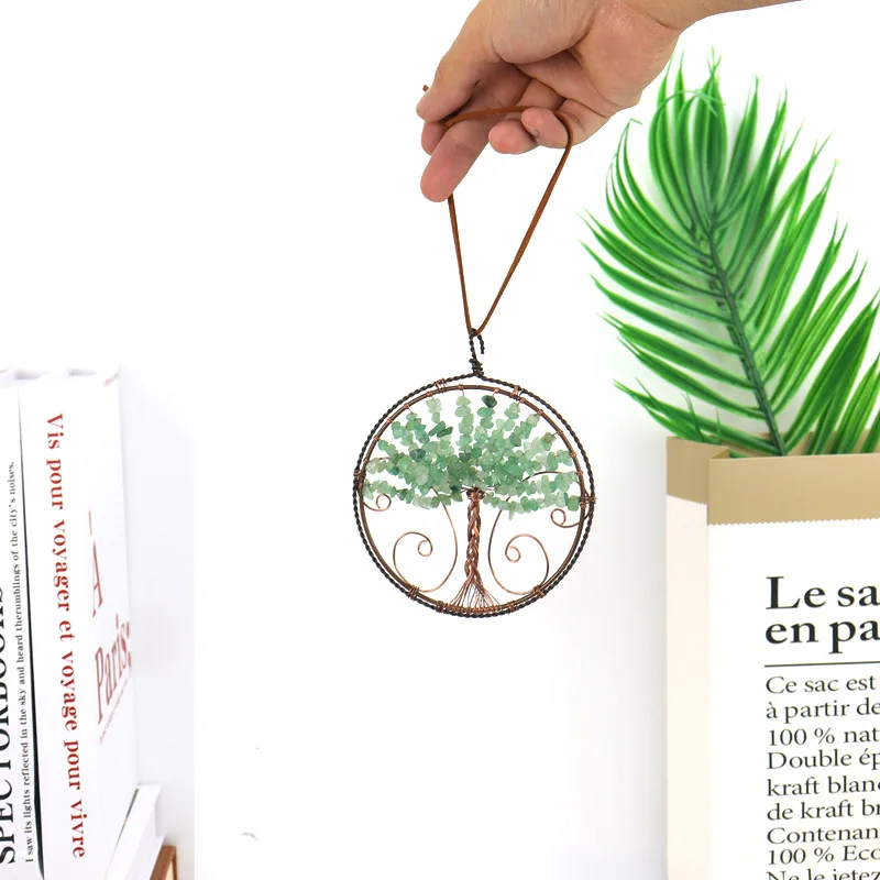 Retro Natural Gravel Tree Of Life Hanging Decoration Reiki Healthy Mineral Crystal Feng Shui Home Car Interior Ornaments Gift
